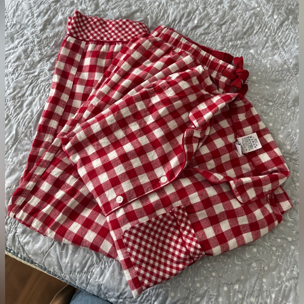 Lands End Tall Pajama Set Draper James Red Gingham/Plaid Size Medium 100% Cotton